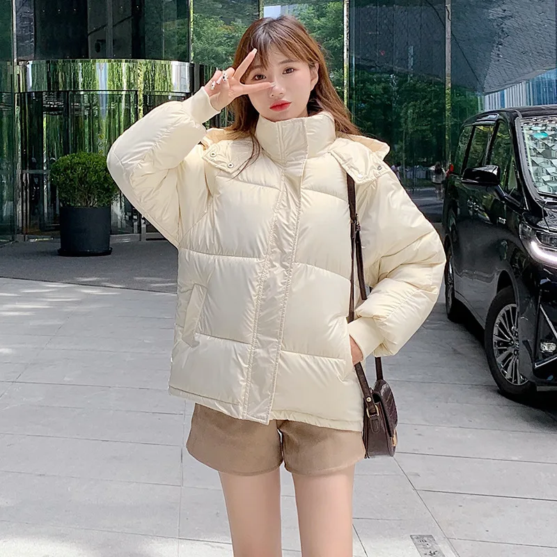 2021 purple cotton-padded jacket women's new fashion casual hooded thick loose bread winter cotton short coat