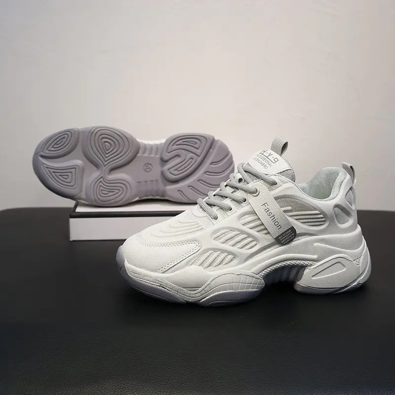 

High Heels Platform Shoes Woman New Autumn Sneakers Women Shoes Lace Up Thick Bottom Round Toe Breathable Air Mesh Casual Shoes