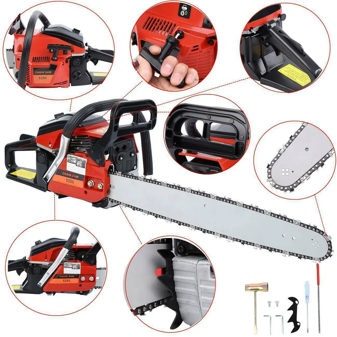 

Honhill Chainsaw Machine 52cc 22" Gasoline Chainsaw Wood Cutting Grindling Machine Gasoline Chainsaw Garden Tools