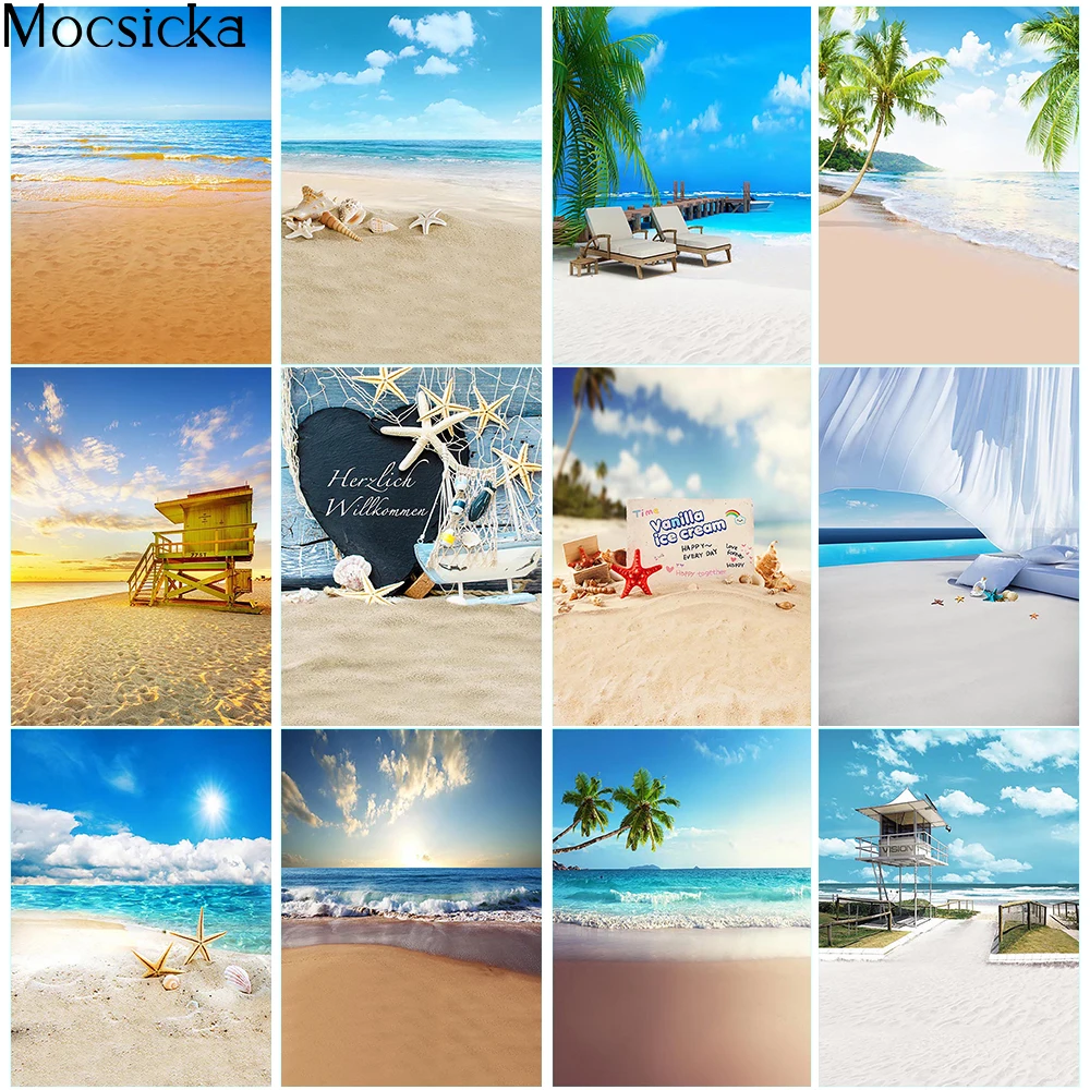 Летние пляжные голубое небо и море загородный стиль для фотостудии пальмовое