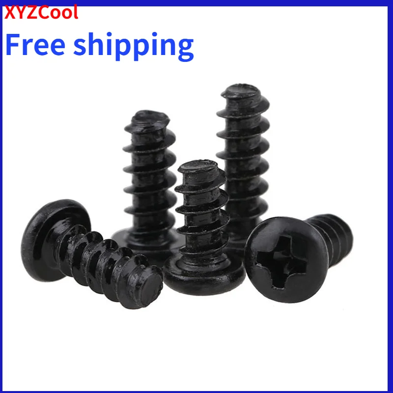 

CoolXYZ Black Philips Pan Head Flat Tail Self Tapping Mini Screw PB Cross Round Head Flat End Tapping Screws M2.6M3M3.5M4 200PCS