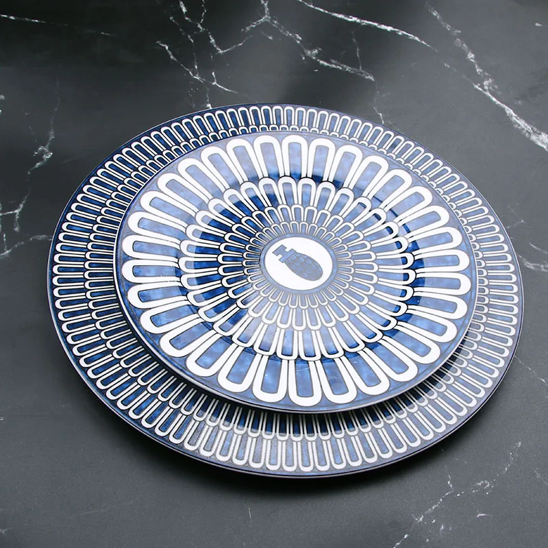 Китайские тарелки Синий Средиземноморский набор столовых приборов