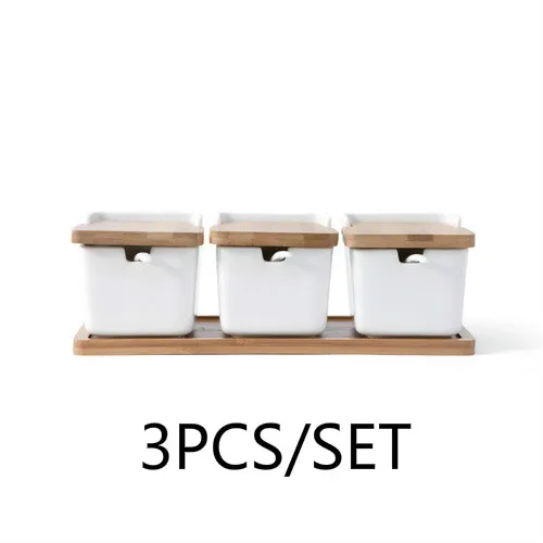 3 PCS SET 4 шт./компл. Японский керамический бамбука и дерева для сезонных приправ контейнер для хранения для баночек со соль чаша ZP01261417 - Цвет: 3 PCS SET