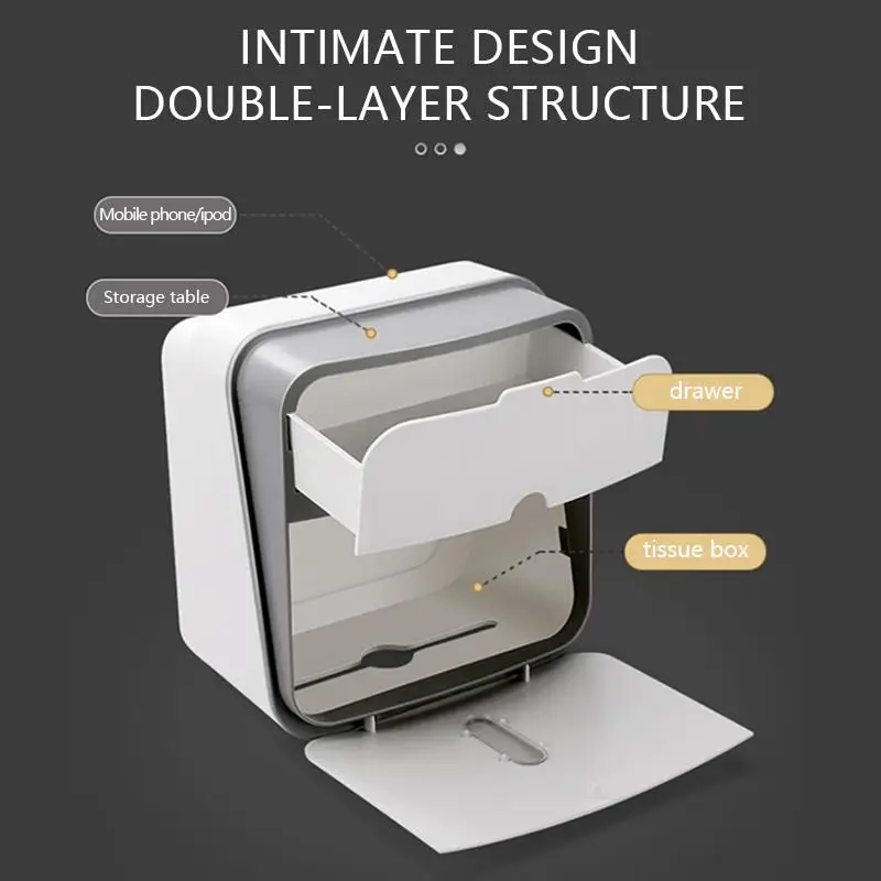 

Toilet Paper Holder Waterproof Wall Mounted Toilet Paper Tray Paper Tube Storage Box Tissue Box Bathroom Product