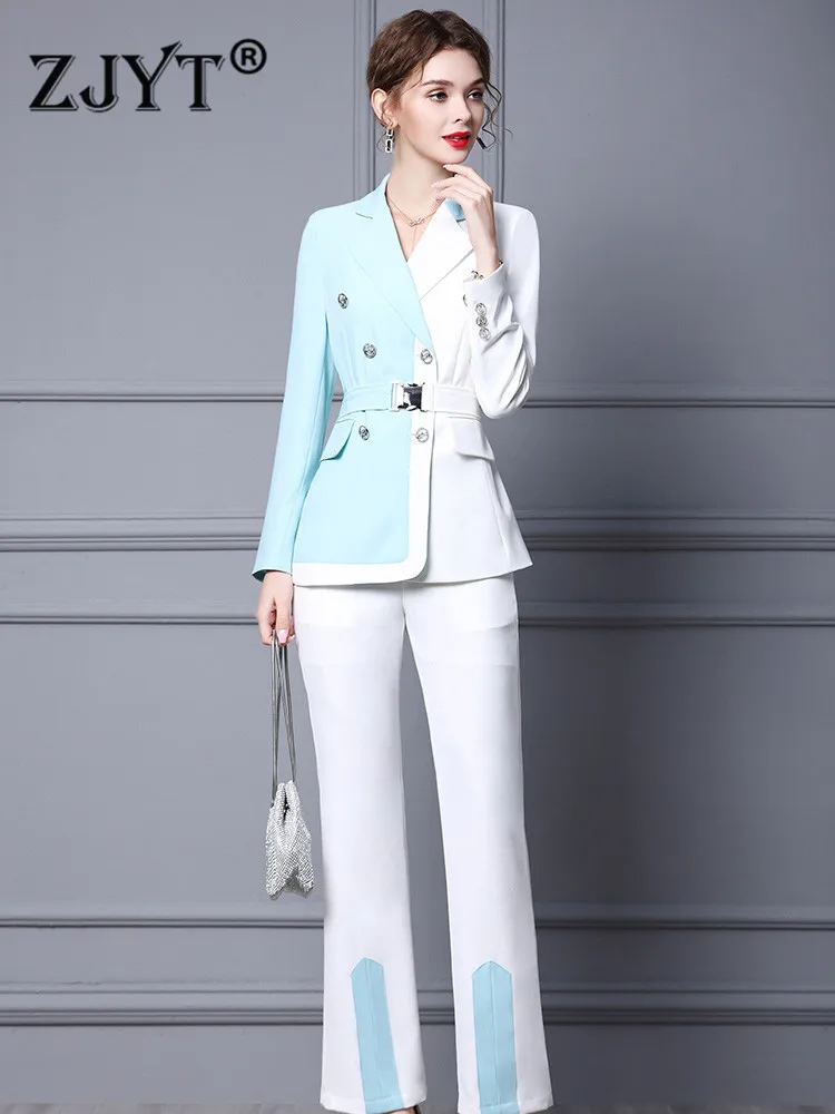 

Женский деловой костюм из двух предметов, элегантный разноцветный Блейзер и брюки, весна 2022