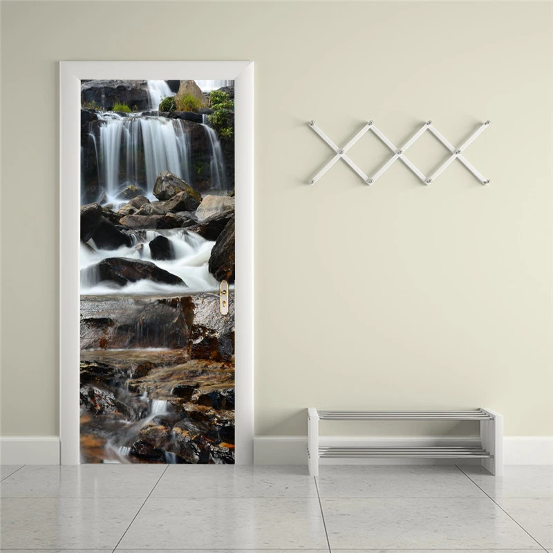 

Self-adhesive landscape waterfall art door sticker home decoration door cover wall sticker mural porch wallpaper poster