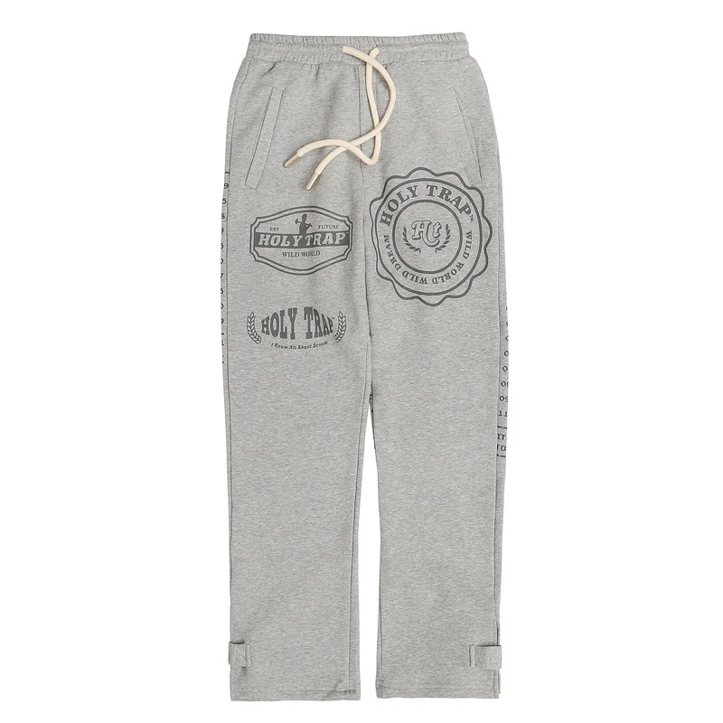 

Mens Letter Printed Sweatpants Black Gray Pants Casual Trousers Unisex Retro Oversized Straight Sweatpant