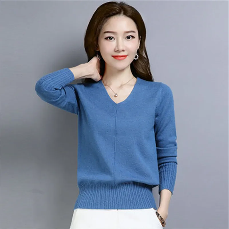 

Thin Sweater Women's Feminine V-Neck Short Sweater Spring Autumn Fashion Knit Base Sweater Top Female Korean Elasticity Sweater