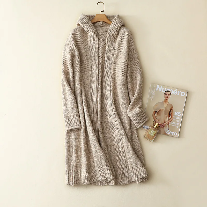 Зимняя Новинка Толстая вязаная теплая 100% кашемировая Верхняя одежда длинные