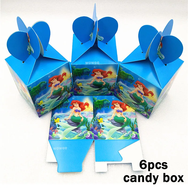 6pc Candy Box 10 шт./пакет Русалка День рождения украшения пластина для детей Русалка День рождения поставки подарки для детей с рисунком Русалочки Ариэль - Цвет: 6pc Candy Box