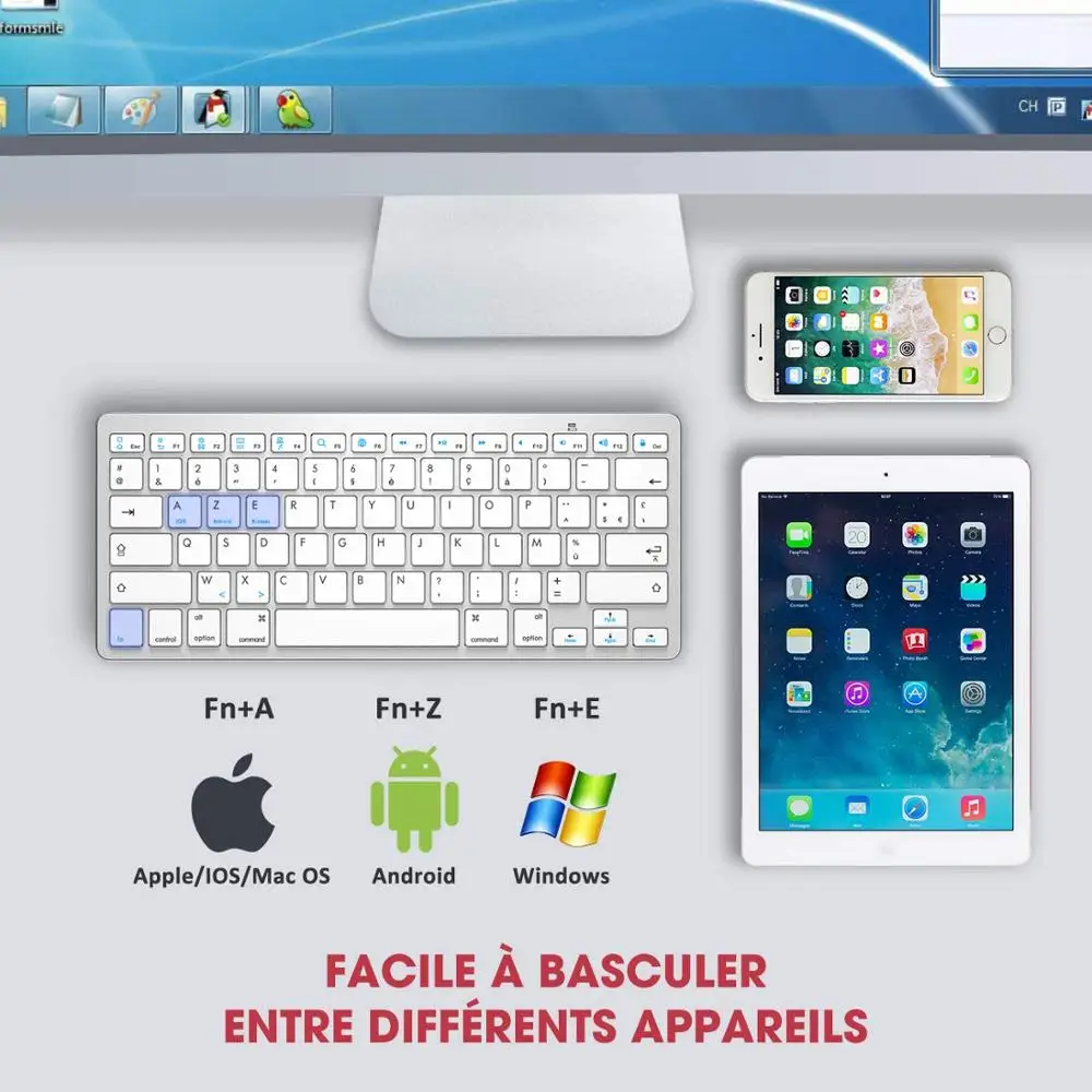 Bluetooth       clavier  iPad iPhone iOS Android Windows Smart TV