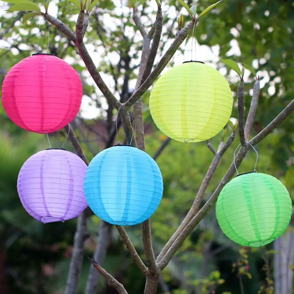 

12in Waterproof LED Solar Cloth Chinese Lantern Outdoors Festival Wedding Party Garden Hanging Lamp Light Decor