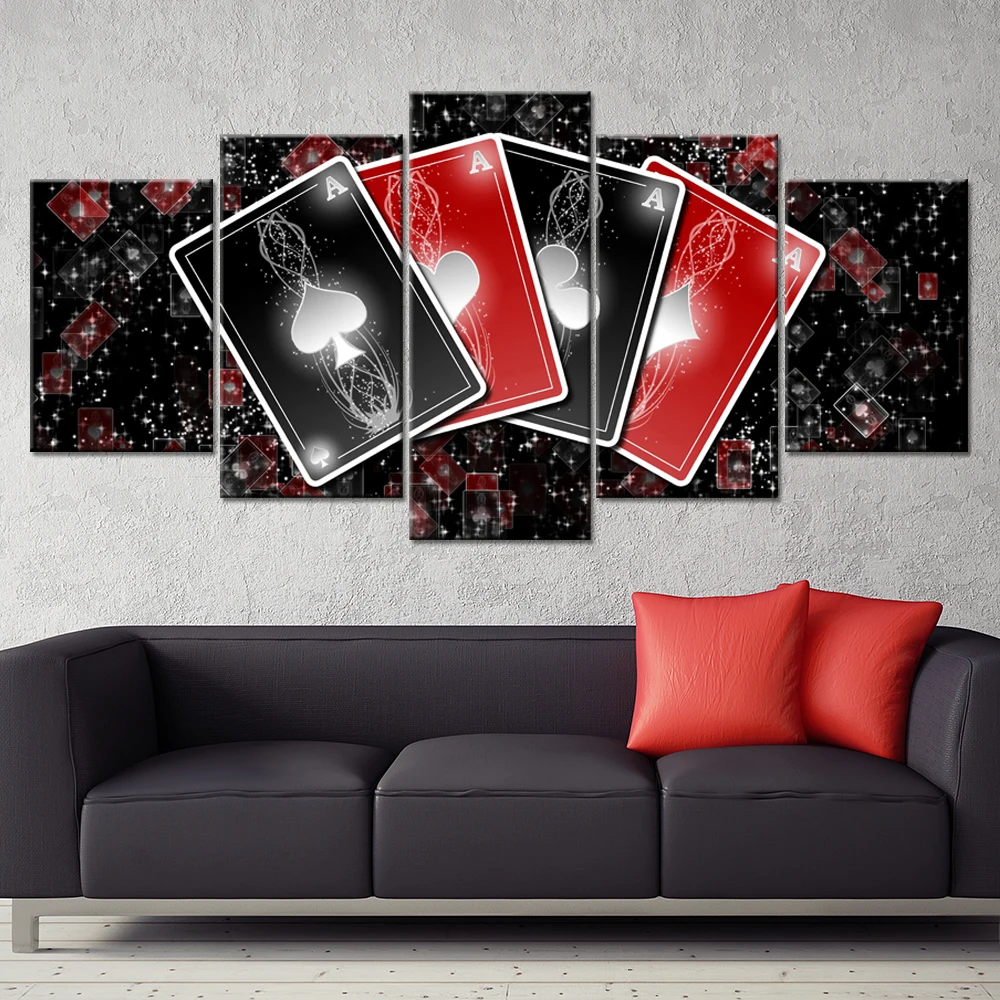 

Painting Abstract Art Wall Modular Pictures Living Room Framed 5 Panel Playing Cards Home Decor Canvas HD Printed Poster PENGDA
