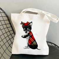 2021 shopper plaid bandanas chihuahua i love mom printed tote bag women shopper handbag girl shoulder shopping lady canvas bag