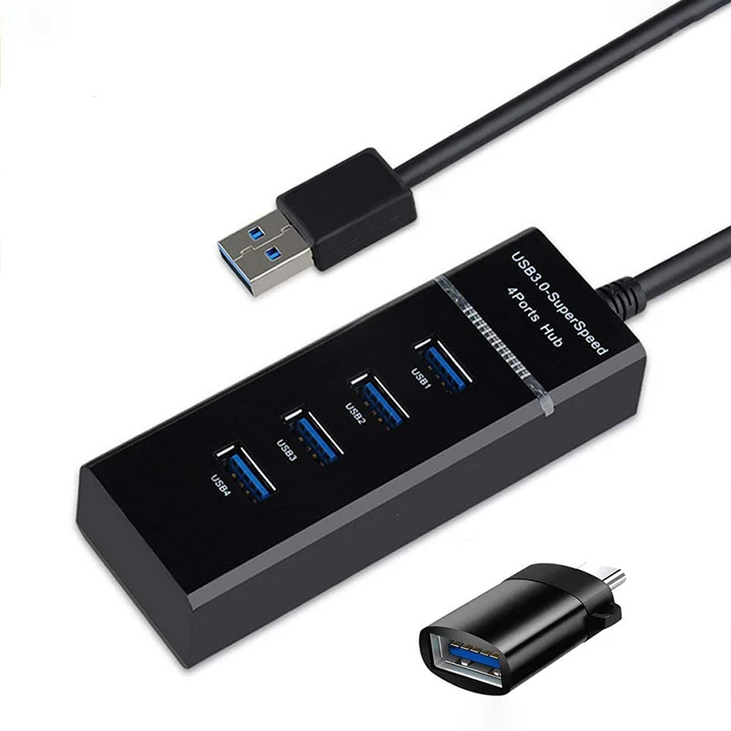 

Usb-хаб 4 порта с адаптером типа C и удлиненным кабелем 30/120 см, разветвитель портов для MacBook Pro Mini, ПК, клавиатуры, мыши, ТВ, Xbox