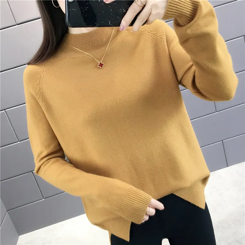 

Новый свитер с высоким воротником, Свободный вязаный свитер, пуловер и свитер на осень 2019-0f330