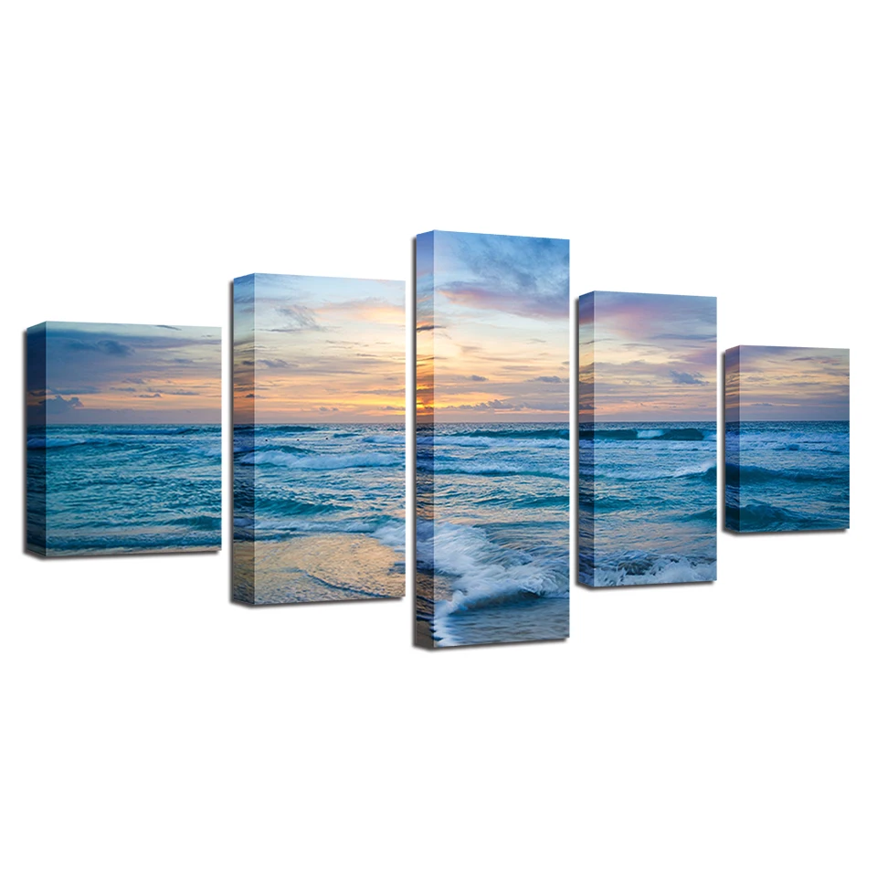 

Bedroom Wall Decor Art Paintings HD Printing Modern 5 Pieces Blue Sea Water Landscape Posters Modular Canvas Pictures Framework