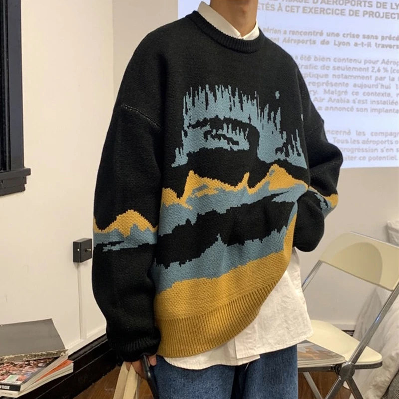 Свитер мужской с круглым вырезом повседневный вязаный пуловер в стиле ретро