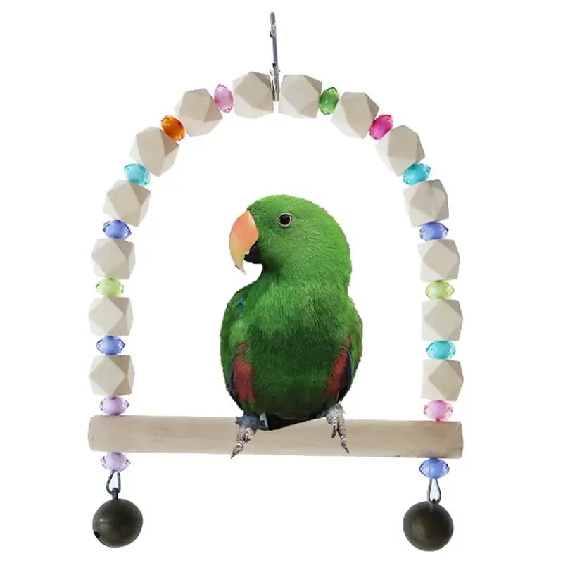 

Wooden Parrot Swing Toys Creative Parrots Cage Hanging Parakeet Stand Perch Toy With Bells Pet Pigeon Birds Supplies Accessories