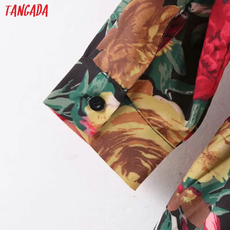 Платье миди женское с отложным воротником длинным рукавом и цветочным