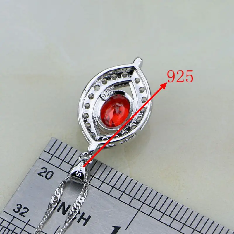 Женский комплект ювелирных изделий из серебра 925 пробы с красным цирконом белым