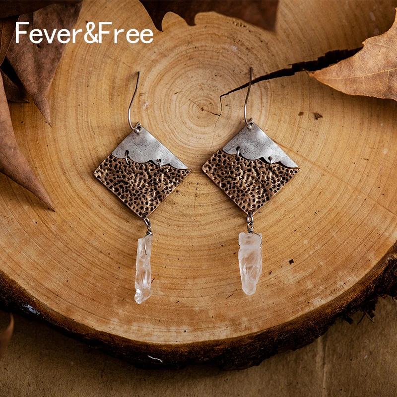 Женские Винтажные висячие серьги Fever & Free квадратные из сплава с кристаллами