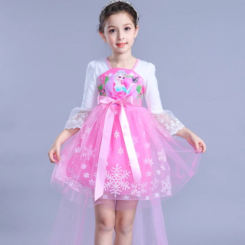 Розовые платья Эльзы для девочек детское кружевное платье принцессы с героями