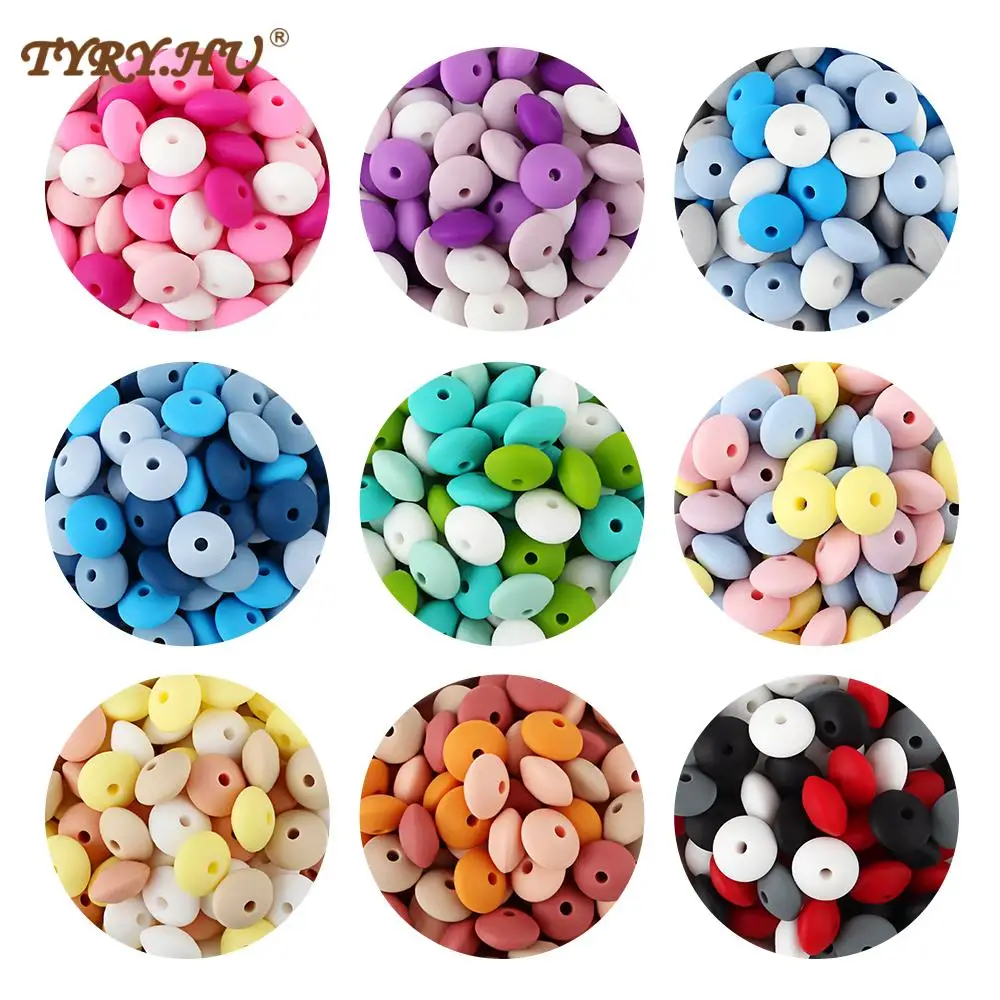 

TYRY.HU 20Pcs Silicone Beads 12mm Lentil Beads DIY Baby Pacifier Chain Pendant BPA Free Eco-friendly Baby Teether Toys
