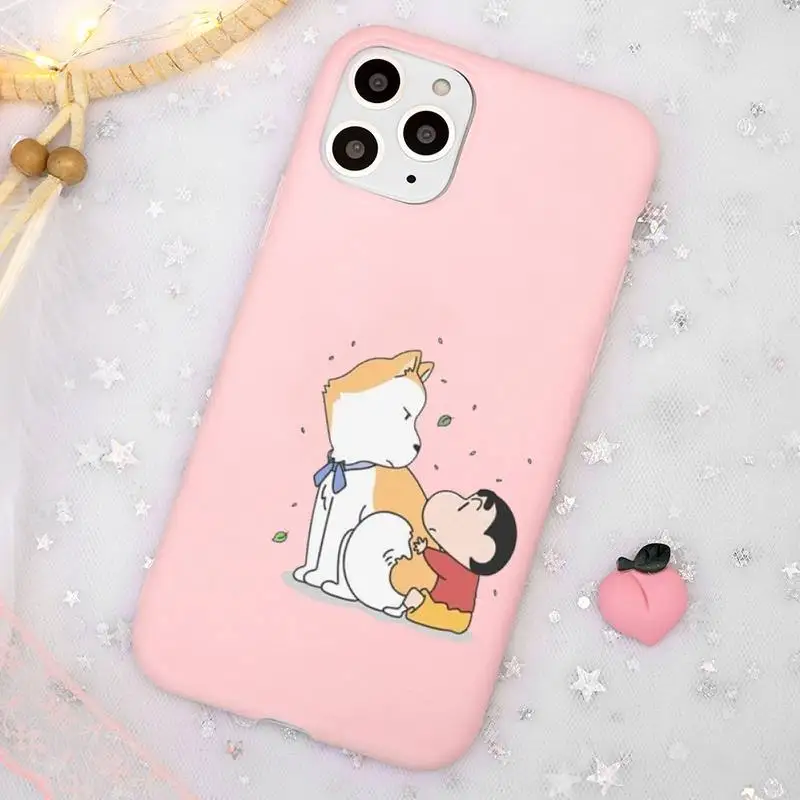 

Japan Cartoon Crayon Shin chan Phone Case Candy Color Pink for iPhone 11 pro XS MAX 8 7 6 6S Plus X 5S SE 2020 XR