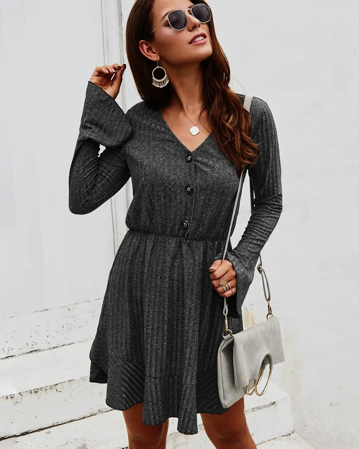 

Knitted Dress Vestidos Midi De Manga Larga Long Sleeve Robe Kleid Sukienka Jesienna Pink Negros Black Casual Elbise Women Autumn