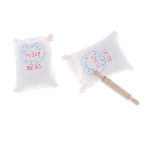 

1:12 Dollhouse Miniatures DIY Hut Mini Food Accessories Model Two Bags Flour And Rolling Pin Toy