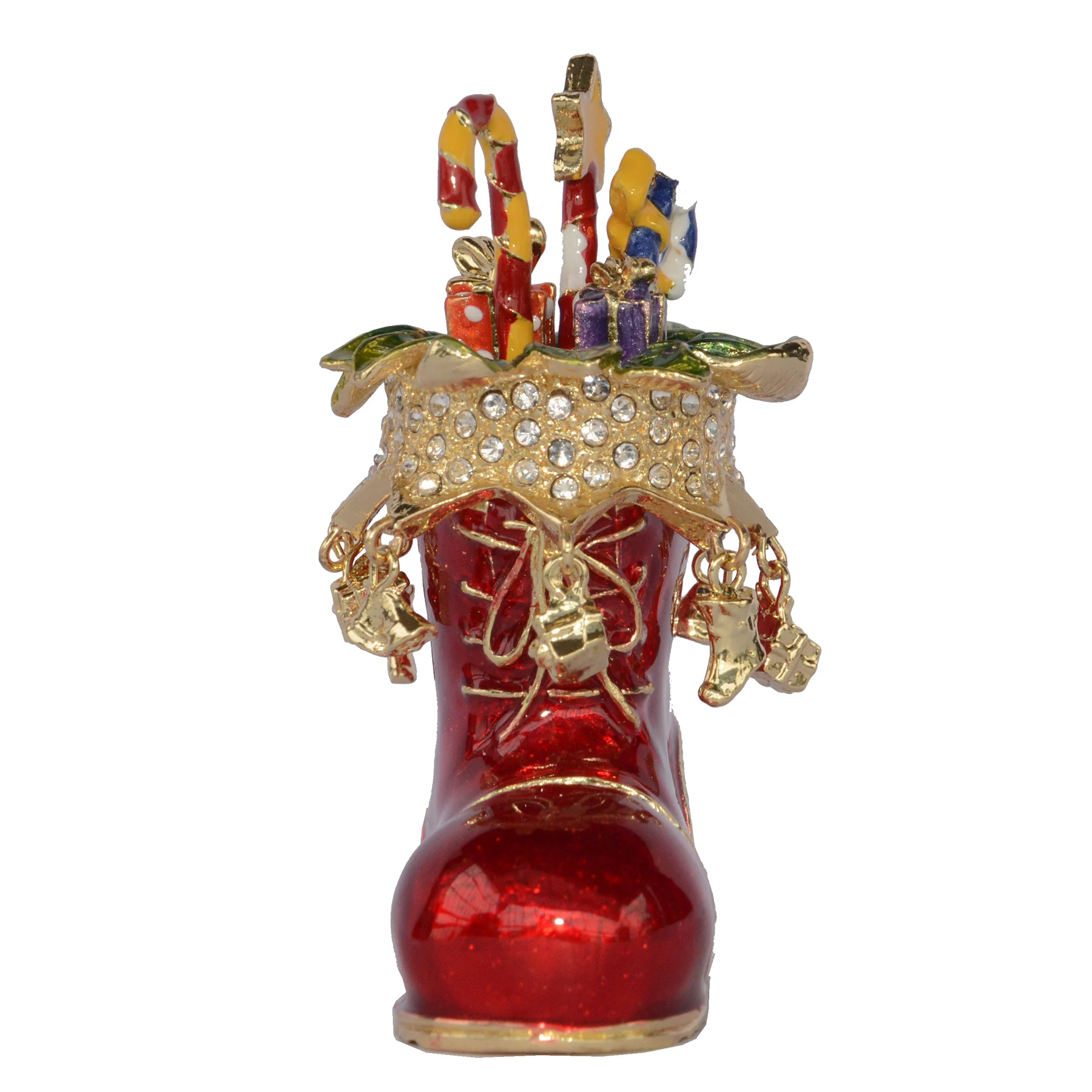 Красные сапоги Санта-Клауса и подарки коробка для безделушек Рождественский