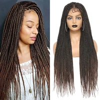 30 inch long braided wigs synthetic braided lace front wigs with baby hair 4x4 box braids lace front wigs black dark brown bug