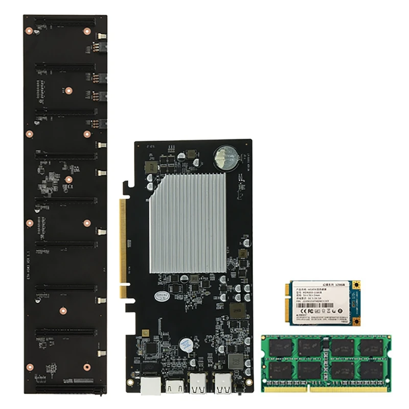 

ETH-HSW3 BTC Mining Motherboard 8XPCIEX16 Graphics Card Slot 67mm DDR3 DIMM Motherboard with 128G SSD+8G DDR3 Memory Set