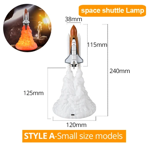 Style A small size USB перезаряжаемая 3D печать Лунная лампа ракета космический челнок лампа Настольные лампы для гостиной спальни прикроватный домашний декор - Цвет абажура: Style A small size