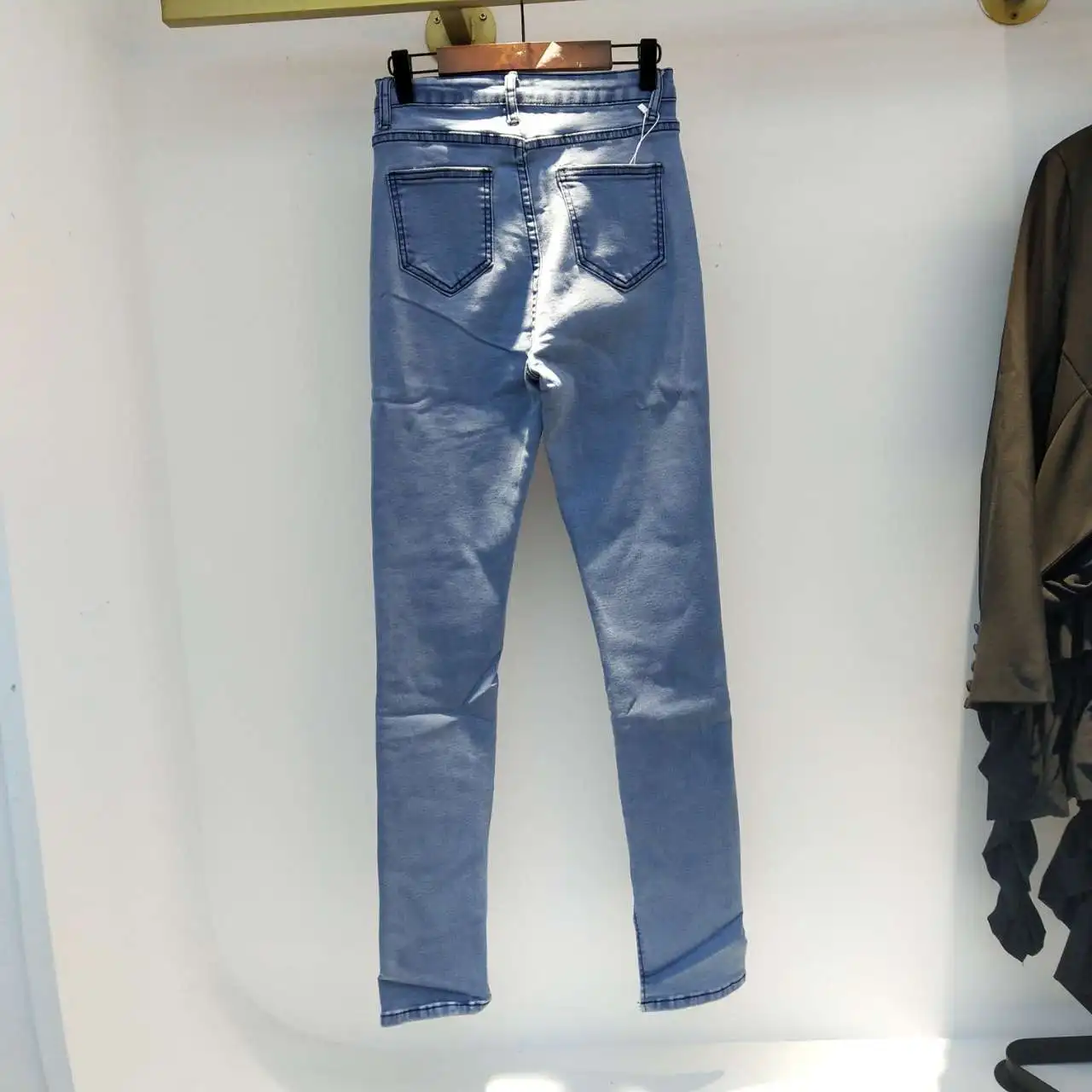 

SHENGPALAE Autumn New 2021 Women's Jeans High Waisted Simple Slit Washed Casual Light Blue Color Zipper Cowboy Pants Trend 5A267