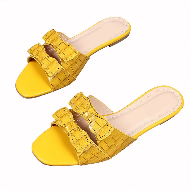 

Flat Shoes Female Big Size Ladies' Slippers Butterfly-Knot Rubber Flip Flops Hawaiian Butterfly-knot Slides PU Basic Shoes Woman