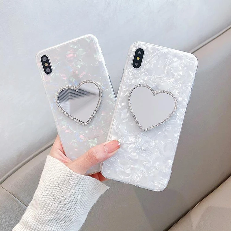 Luxury Shell Case For Huawei P Smart Z P40 Pro P30 Lite P20 Honor 20 Lite 10 10i 20S 30 8X 9X With Diamond Heart Mirror silicone case for huawei phone