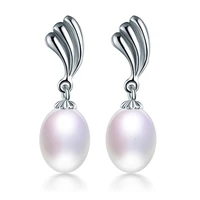 dainashi high quality genuine freshwater cultured oval pearl earrings 925 sterling silver fan drop earrings for women