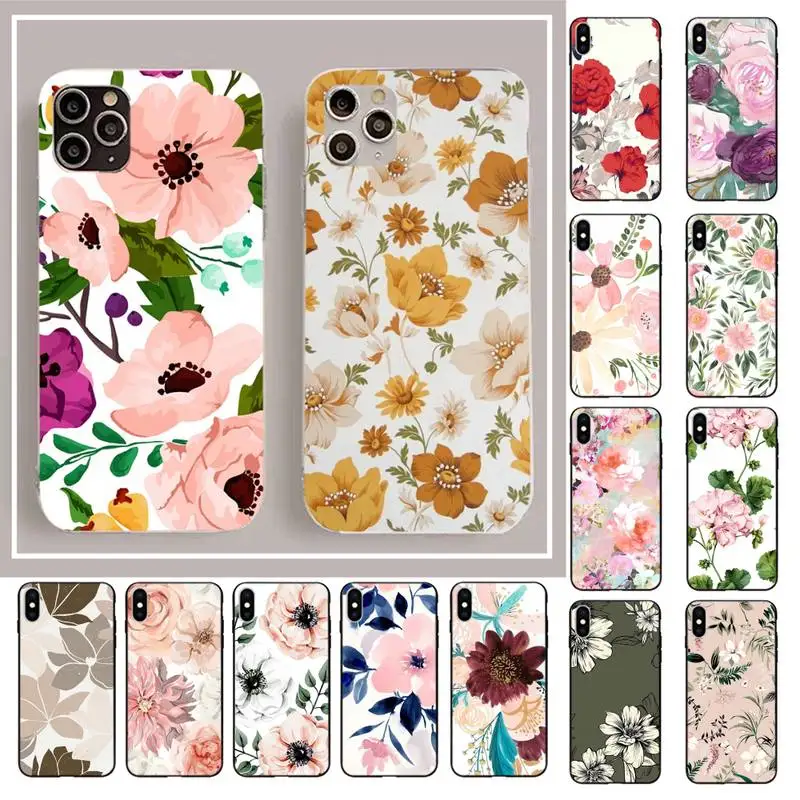

YNDFCNB Retro Laser Floral Phone Case for iphone 13 11 12 pro XS MAX 8 7 6 6S Plus X 5S SE 2020 XR case