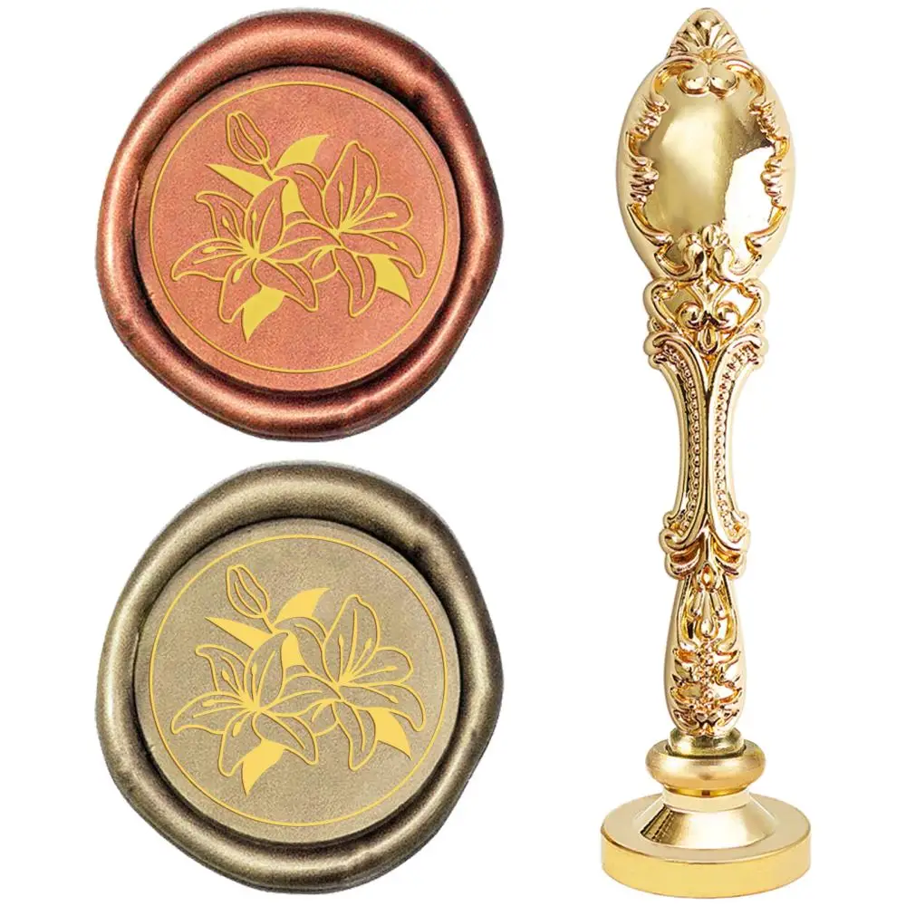 

1 pc DIY Scrapbook Brass Wax Seal Stamp and Alloy Handles Flower Pattern 103mm Stamps: 2.5x1.45cm