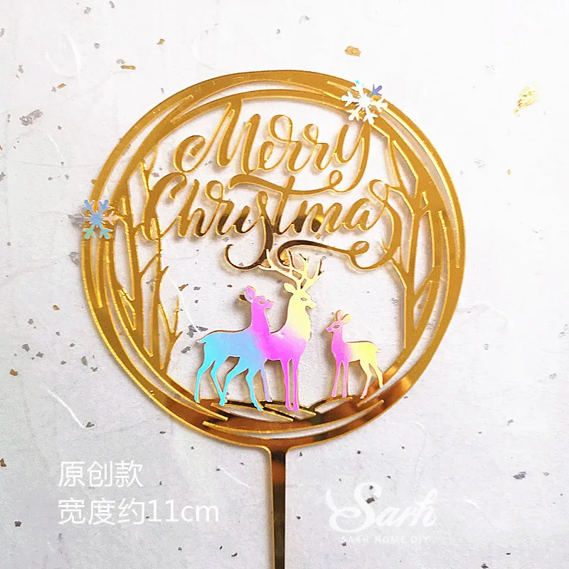Рождественские олени Золотые деревья акриловый Топпер для торта рог снежинка