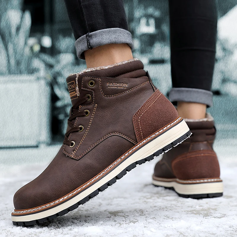 

Nice Men Ankle Boots Winter Work Shoes Outdoor Walking Boots Warm Fur Snow Boots for Men Thicken Plush High Top Male Shoes