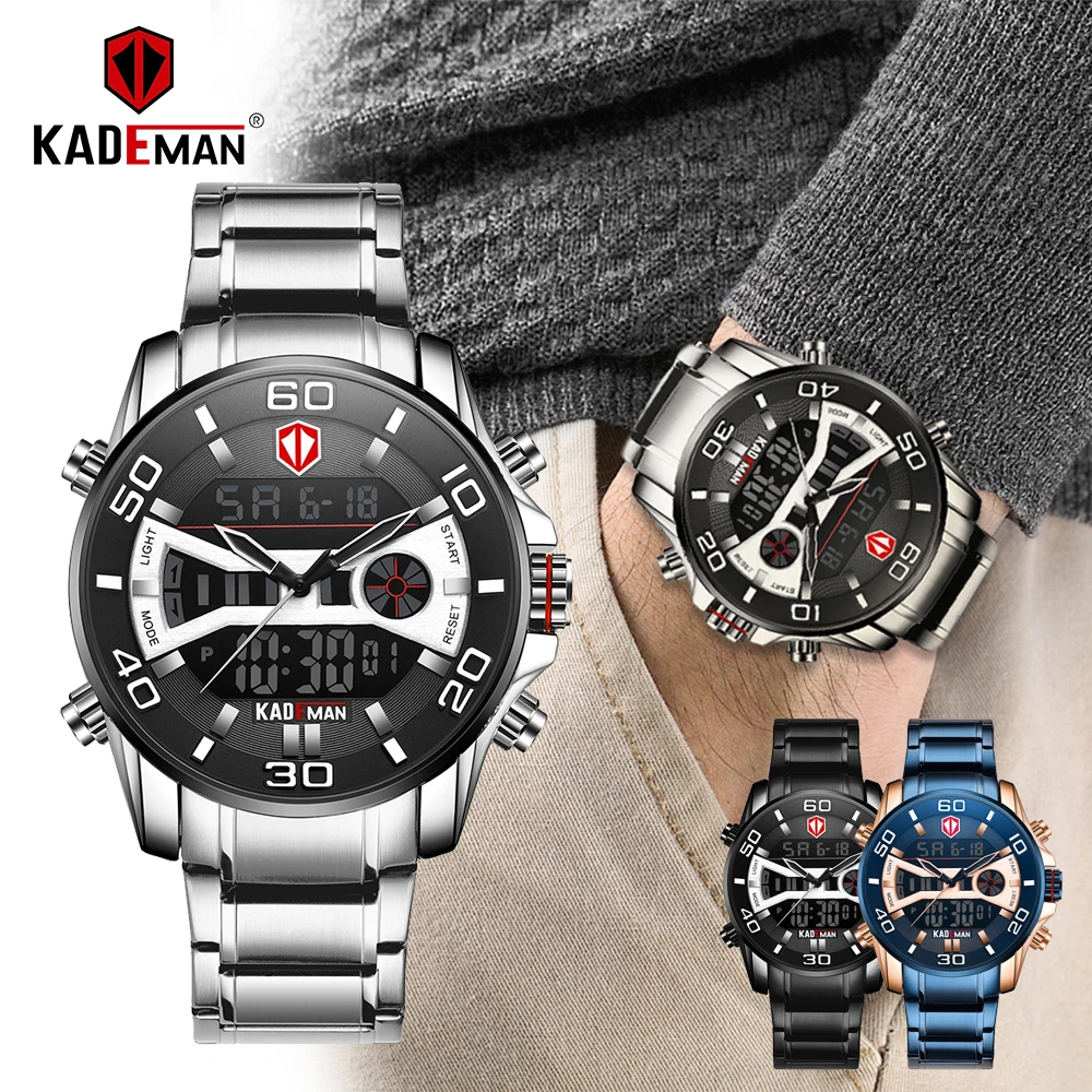 

New KADEMAN Man Watch Top Luxury Brand Quartz Sports Watch Waterproof Date LED Stainless Steel Business Watch Relogio Masculino