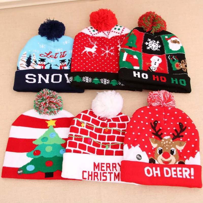 LED Christmas Hat Fashion Christmas Light Up Knitted Hat Christmas Gift for Kids Xmas 2023 New Year Present Party Supplies