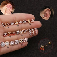 1pc stainless steel zircon flower crown piercing cz ear studs helix piercing cartilage earring rook tragus couch stud piercing