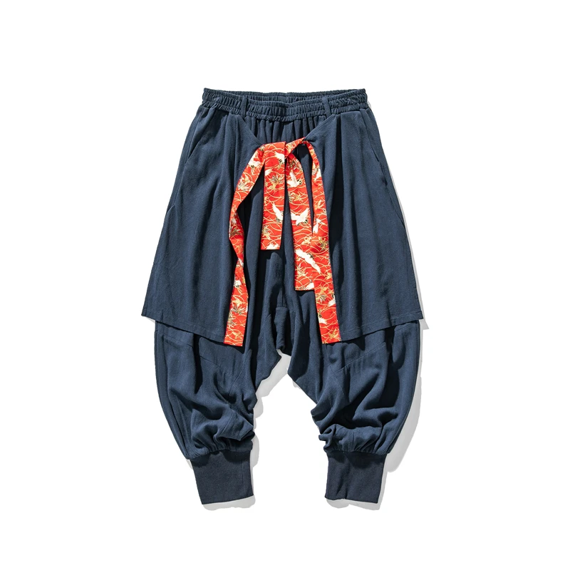 Штаны-шаровары мужские хлопковые с имитацией двух мешковатых штанов размера