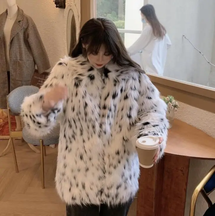 Loose spot fur leather coats womens warm lapel faux mink fur leather jackets women autumn clothes winter thicken jaqueta de