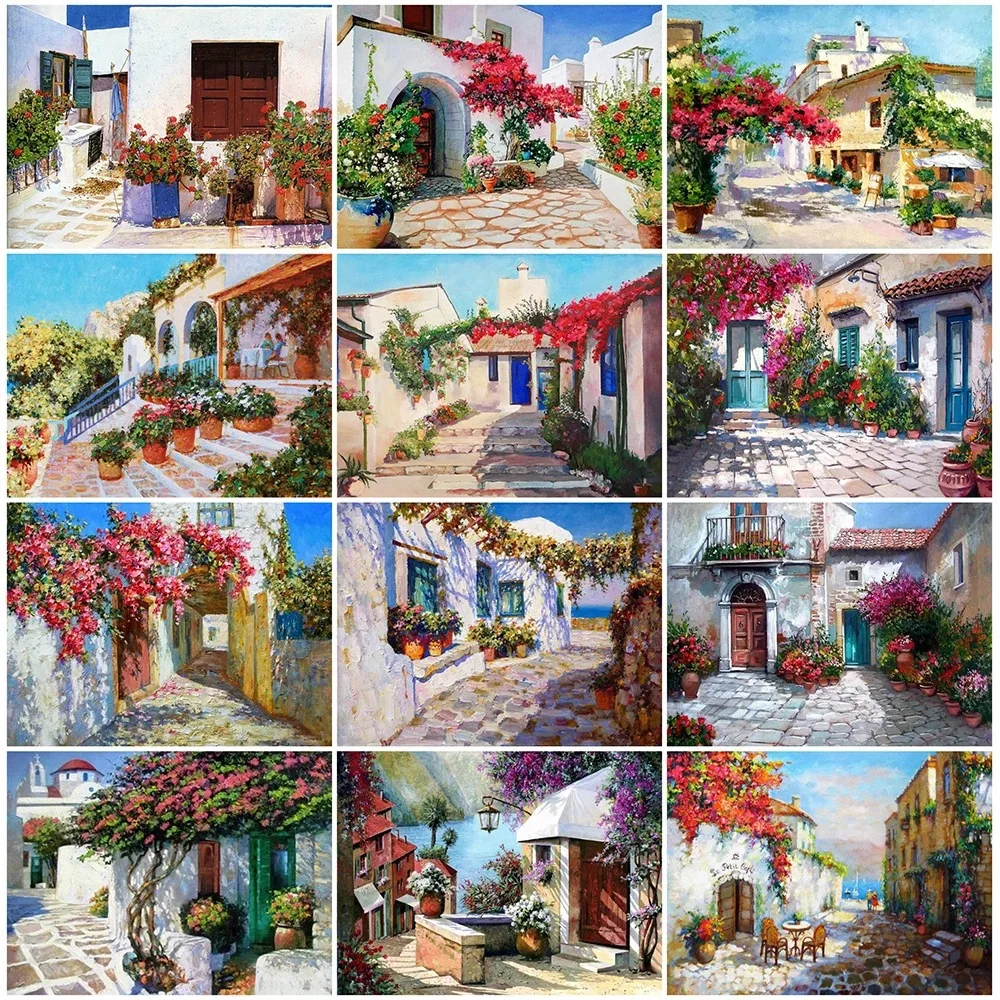 

JIEME Diamond Painting Seaside Landscape Diy Full Diamond Embroidery House Scenery Mosaic Picture of Rhinestone Home Decor