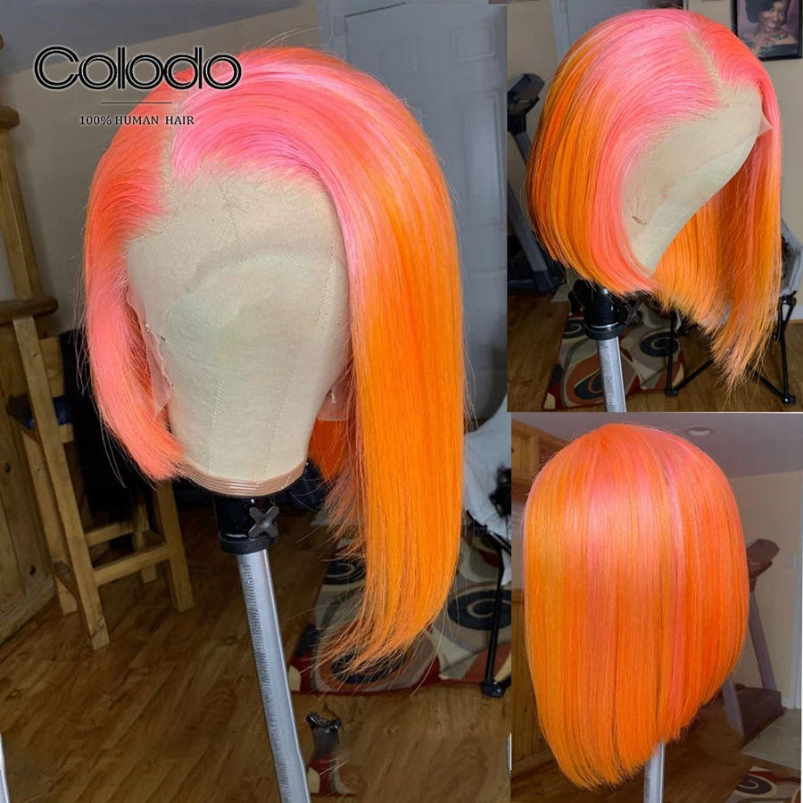 Ombre Orange Колодо 150% плотность зеленый парик человеческие волосы боб кружевные передние парики для женщин бразильский Remy Ombre Фиолетовый парик с предварительно выщипанными волосами - Цвет волос: Ombre Orange